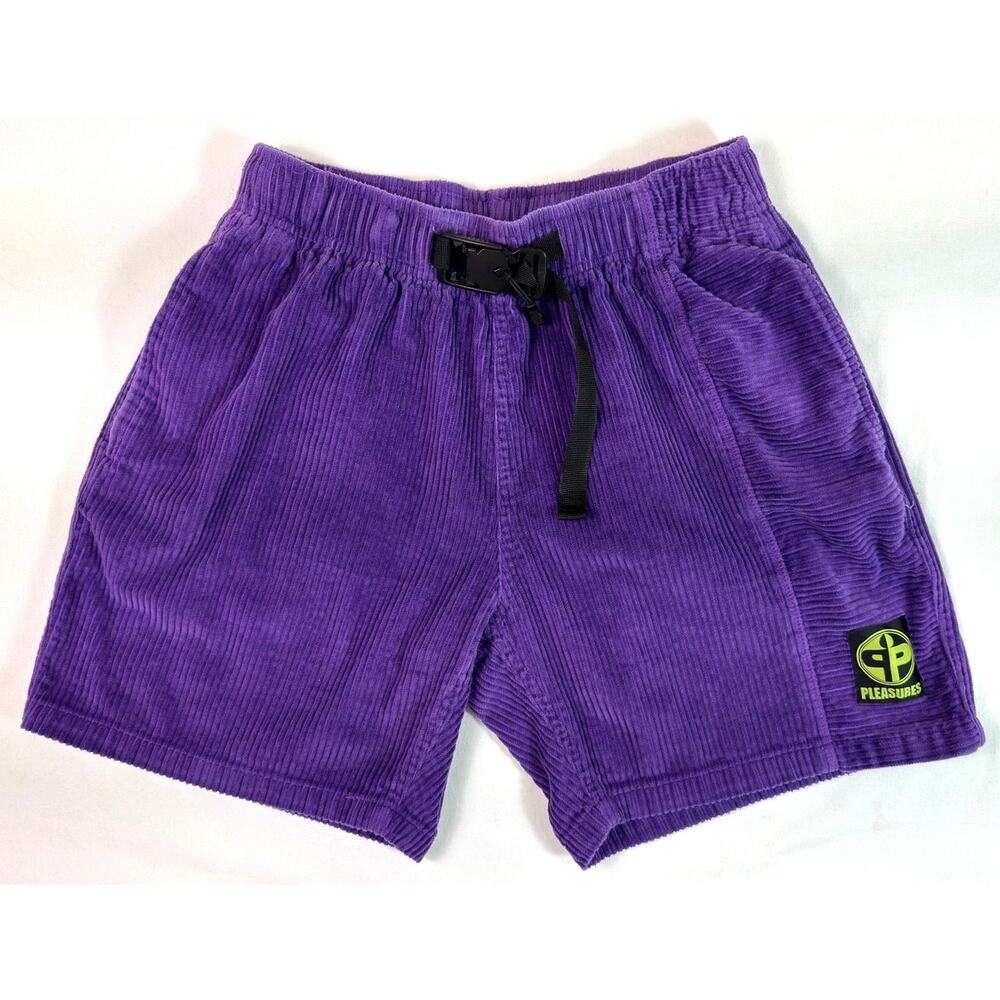 PLEASURES Flip Corduroy Shorts Mens S Purple Web Belt Streetwear P24SP020